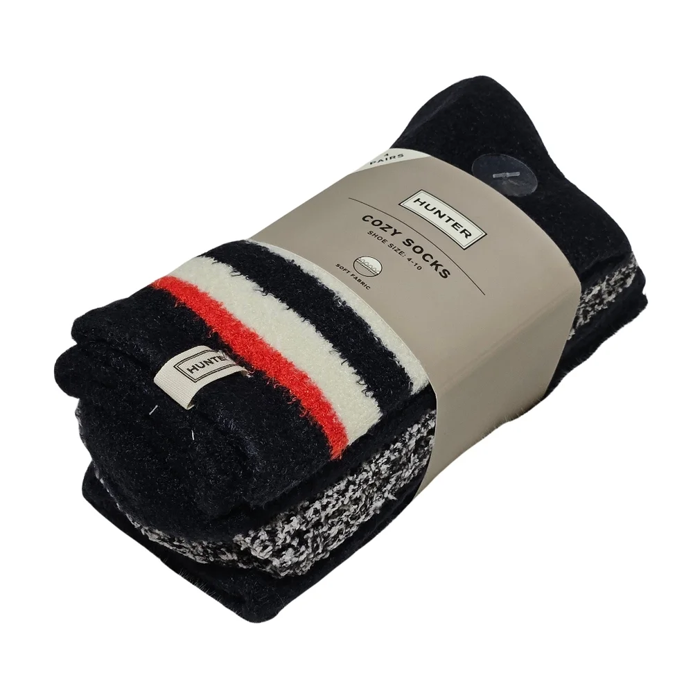 Hunter Socks Black Multi Women's Cozy Socks 4 Pairs Gift Classic Preppy Winter